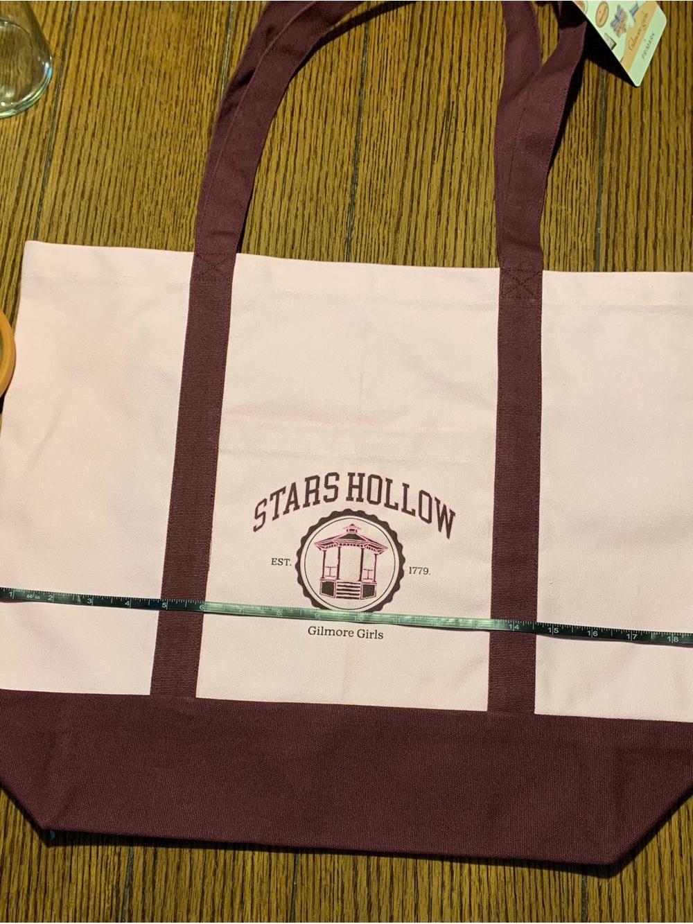 Gilmore Girls Stars Hollow Canvas Tote in Light Pink and Maroon - Picture 7 of 14